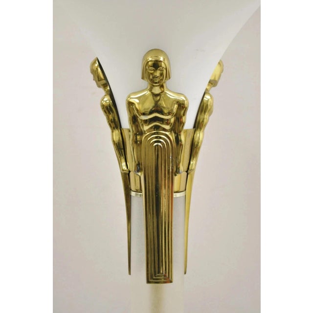 Art Deco Vintage Postmodern Art Deco Figural Frosted Acrylic & Glass Torchiere Floor Lamp For Sale - Image 3 of 13