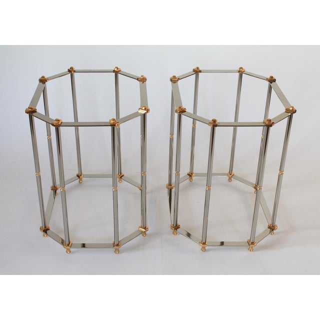 Chrome Vintage Hollywood Regency Style Brass and Chrome End Tables - A Pair For Sale - Image 8 of 13