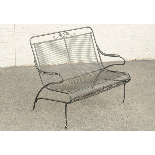 High Quality Vintage Painted Wrought Iron Outdoor Bench, Possibly Woodard, (Not Labeled)