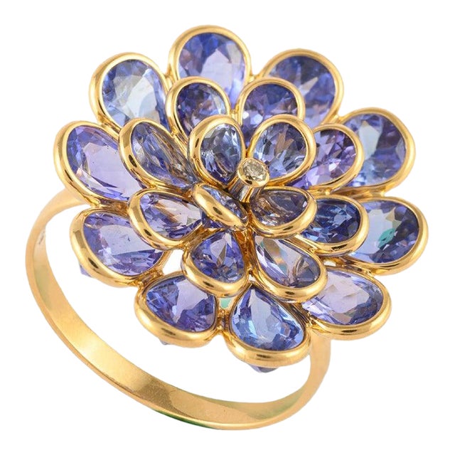 6.26 Ct Tanzanite Flower Shape Cocktail Ring Size 7 (All Sizes Available) For Sale