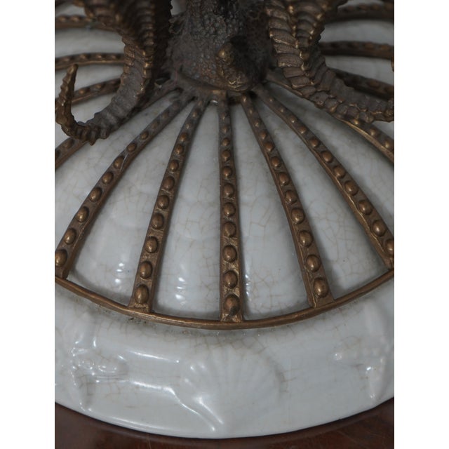 1990s Castilian Bronze & Porcelain Seahorse Design Center Piece For Sale - Image 11 of 15