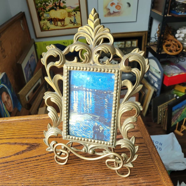 Vintage Ornate Cast Brass Art Nouveau Picture Frame Holds 4 X 6 Picture For Sale - Image 11 of 13