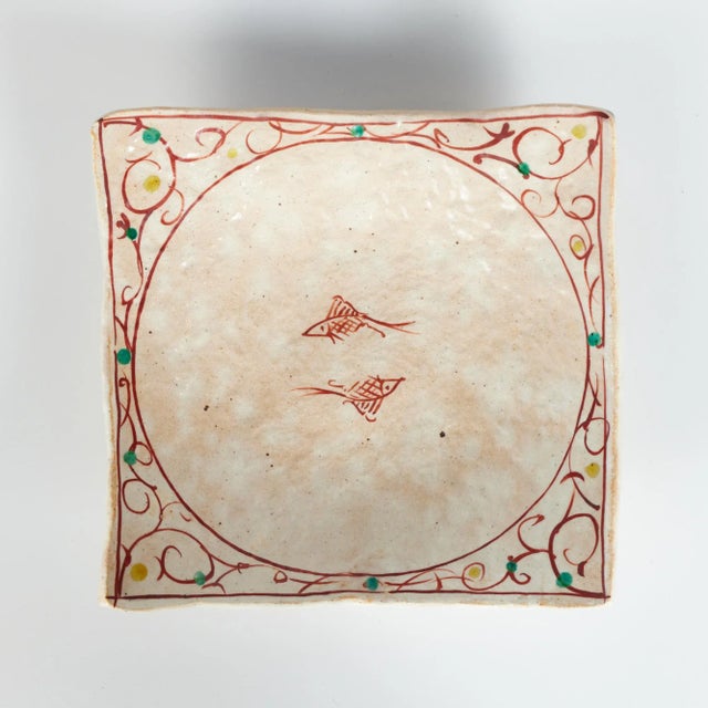 Ceramic Ceramic Glazed Square Plate With Hand Painted Designs For Sale - Image 7 of 12