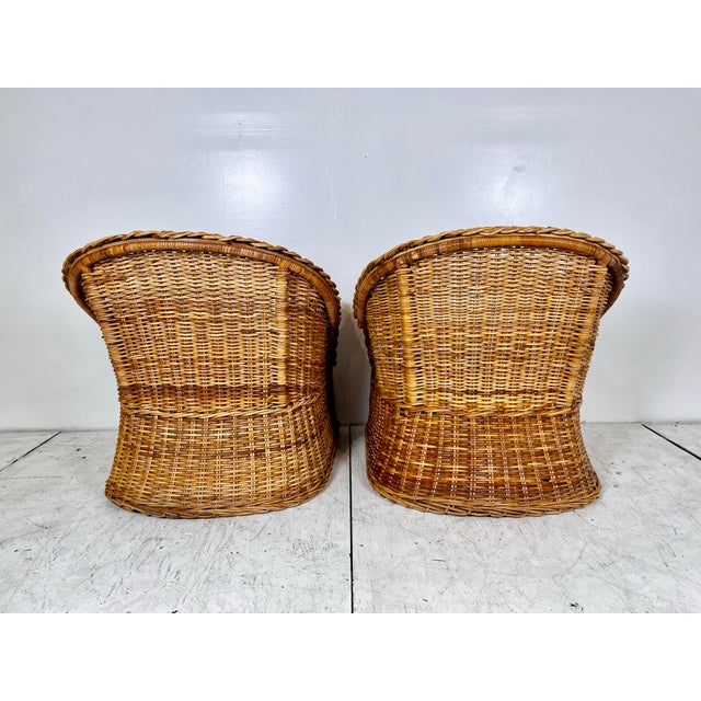 Vintage Wicker Works Style Braided Wicker Lounge Chair and Ottoman Set For Sale In Tampa - Image 6 of 10