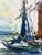 Mid 20th Century Harbor Boats Acrylic Painting on Canvas, Vintage For Sale - Image 5 of 12