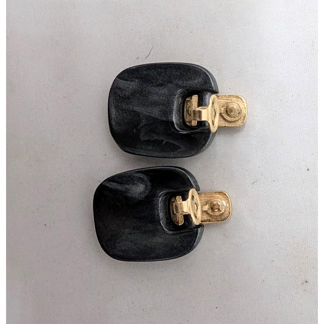 Black Vintage Signed Crown Trifari Grey Sparkly Resin Drop Clip Earrings-2 Pieces For Sale - Image 8 of 8