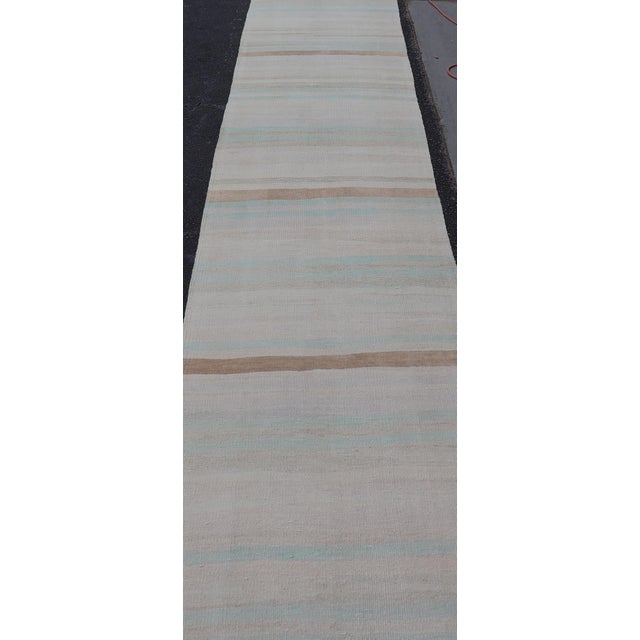 Striped Turkish Vintage Kilim Runner in Soft Pastel and Neutral Tones For Sale - Image 9 of 13
