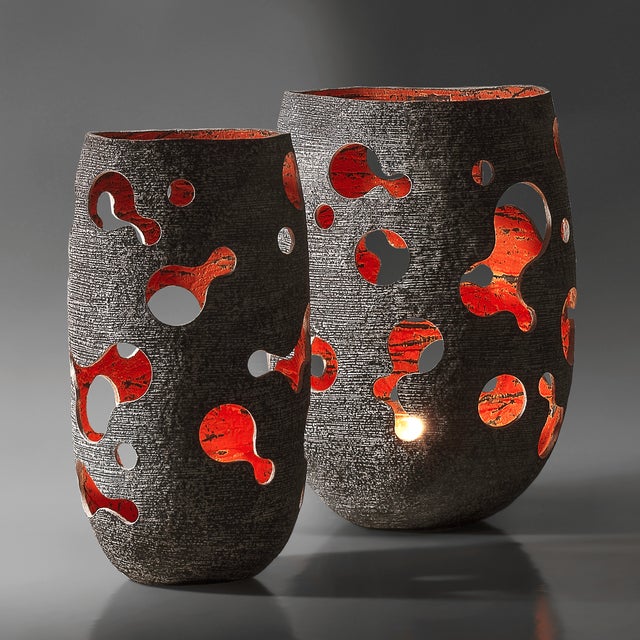 Stone Black Stone Wide Candle Lantern - Ember Series For Sale - Image 7 of 8