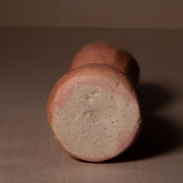 Handmade Studio Pottery Ceramic Pink Bud Vase With Abstract Floral Motif For Sale - Image 11 of 11