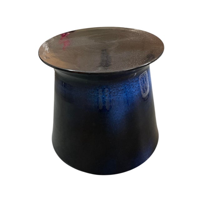 Ceramic Contemporary Italian Deep Cobalt & Onyx Ceramic Side Table For Sale - Image 7 of 11