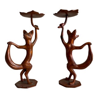 Set of 2 Bronze Fox Candle Holders For Sale
