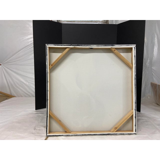 An original square acrylic on canvas grisaille style still life painting of a hyacinth flower in a chinoiserie pot.