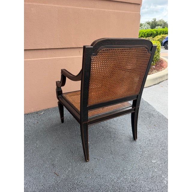 Vintage Baker Milling Road Lacquered Cane Armchair With Upholstered Cushion For Sale In Naples, FL - Image 6 of 10