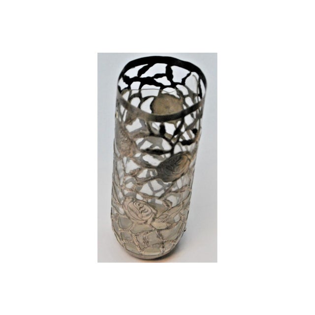 Glass Cups with Cut-Out Silver Application and Tray with Trim, Set of 10 For Sale - Image 5 of 10