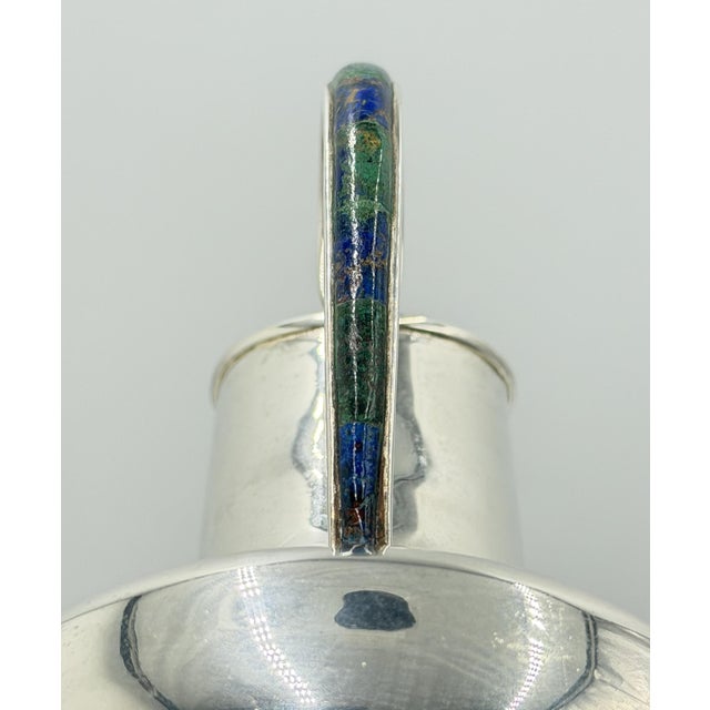 Vintage Los Castillo Taxco Silver Plate, Malachite & Lapis Lazuli Water Pitcher For Sale - Image 15 of 18