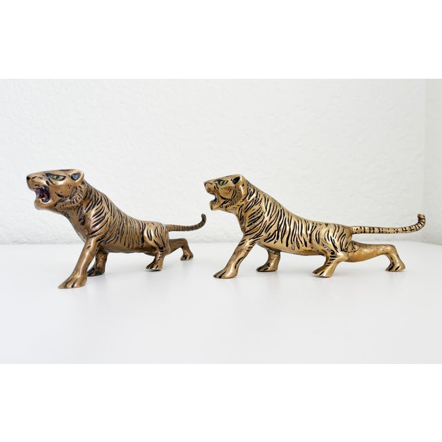 Mid 20th Century 1970s Pair of Brass Tiger Figurines For Sale - Image 5 of 8
