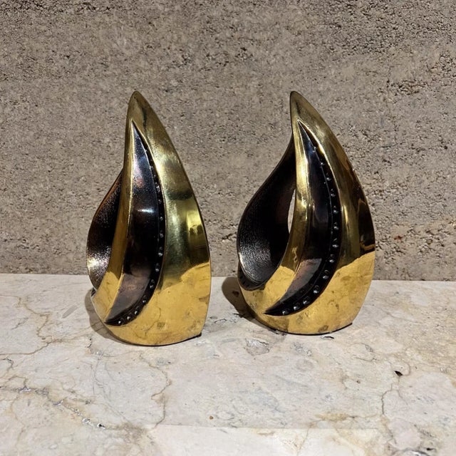 Jenfredware Teardrop Brass Bookends by Ben Seibel for Jenfred Ware, Usa Mid-Century For Sale - Image 4 of 12
