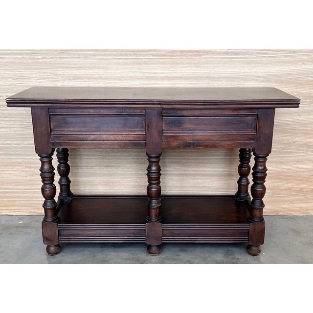 Brown Early 20th Spanish Large Side Table with two drawers or Large Nightstands For Sale - Image 8 of 18