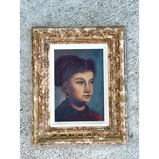 Vintage Framed Portrait Oil on Canvas | Chairish