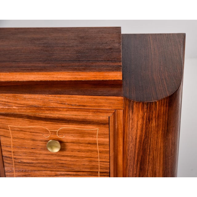 French Art Deco Rosewood Veneer Cabinet With Eight Drawers and Glass Display Case For Sale - Image 4 of 12
