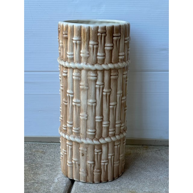 Haeger 1970s Ceramic Faux Bamboo Rattan Umbrella or Cane Stand For Sale - Image 4 of 6
