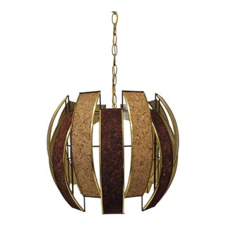 Mid-Century Modern Orb Brutalist Pendant Cork Panel Swag Plug in For Sale