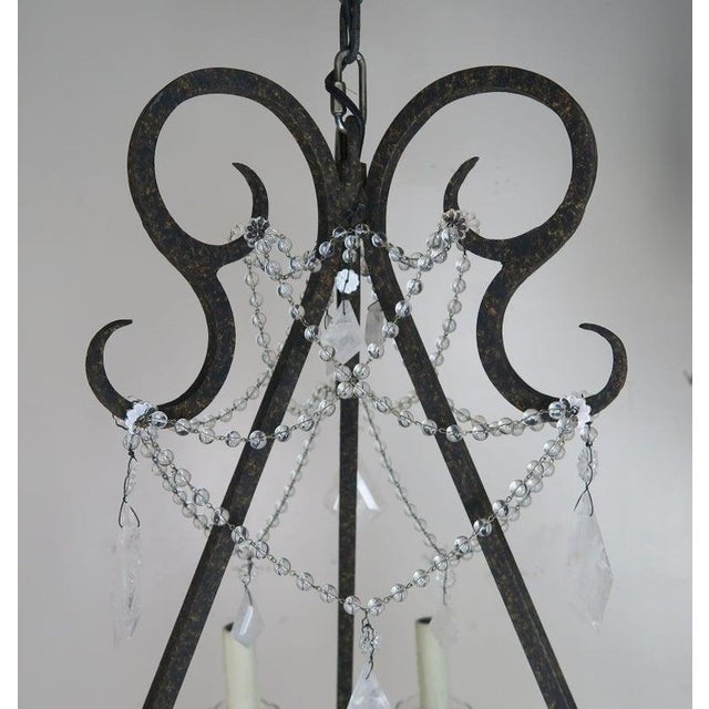 Baroque Six-Light Rock Crystal Wrought Iron Chandelier For Sale - Image 3 of 12