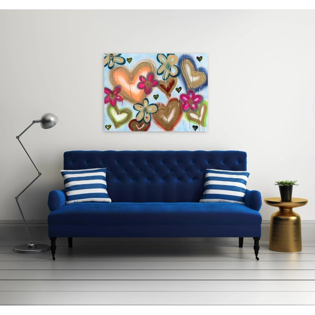 Textile Urban Street Art Graffiti Painting Hearts Flowers "Blossoming Young Love" Original Artwork by Amber Goldhammer For Sale - Image 7 of 10