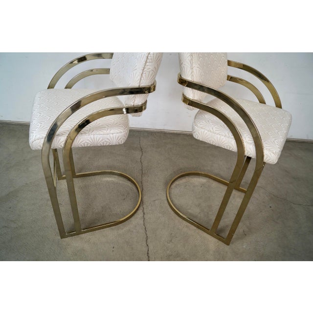 1980’s Art Deco Hollywood Regency Brass Bar Stools - A Pair For Sale - Image 10 of 12