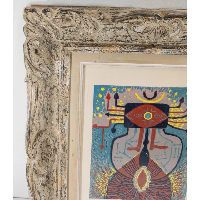 Wood 1970's Mid Century Contemporary Modern Abstract Print Signed Illegibly For Sale - Image 7 of 10