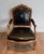 Rococo 1950s Queen's armchair in carved walnut upholstered with black leather and iron-Gi For Sale - Image 3 of 12