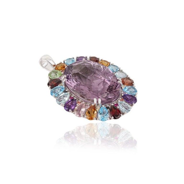 Contemporary Ornate Victorian Style Multi-Gemstone Pendant in 925 Sterling Silver For Sale - Image 3 of 11