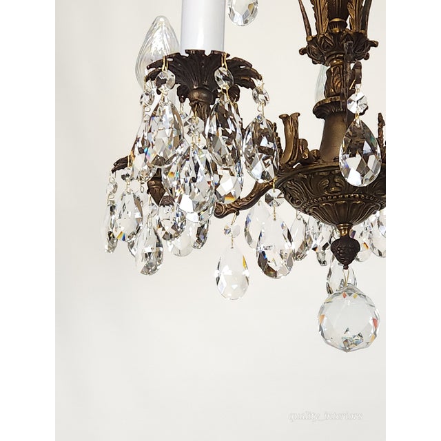 Vintage Overflowing Dark Patina Ornate Bronze Cut Lead Glass Crystal Chandelier For Sale In South Bend - Image 6 of 17