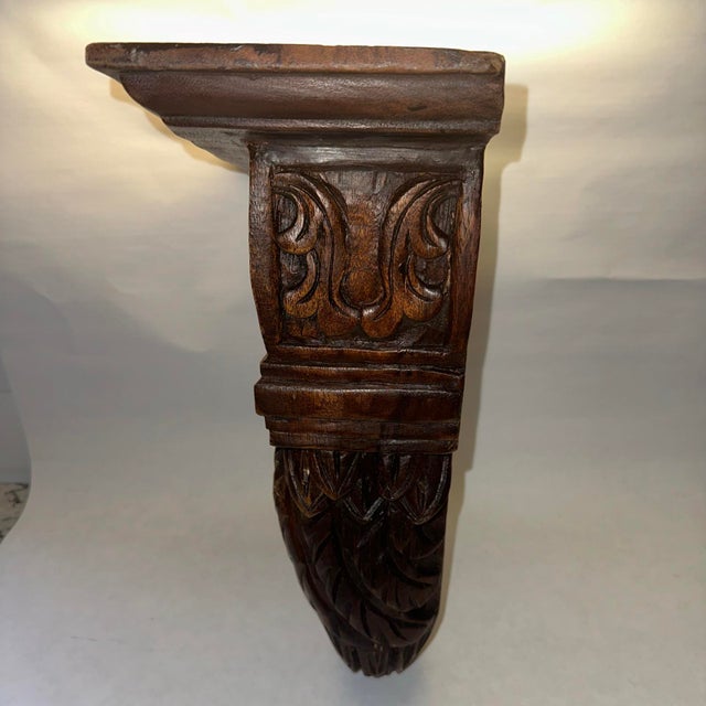 Vintage Spanish Revival Hand Carved Wood Wall Bracket Shelf Sconce Moody Corbel For Sale - Image 13 of 16