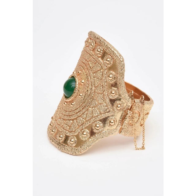 Traditional Vintage Napier Gold Plated and Green Glass Cuff Bracelet For Sale - Image 3 of 9