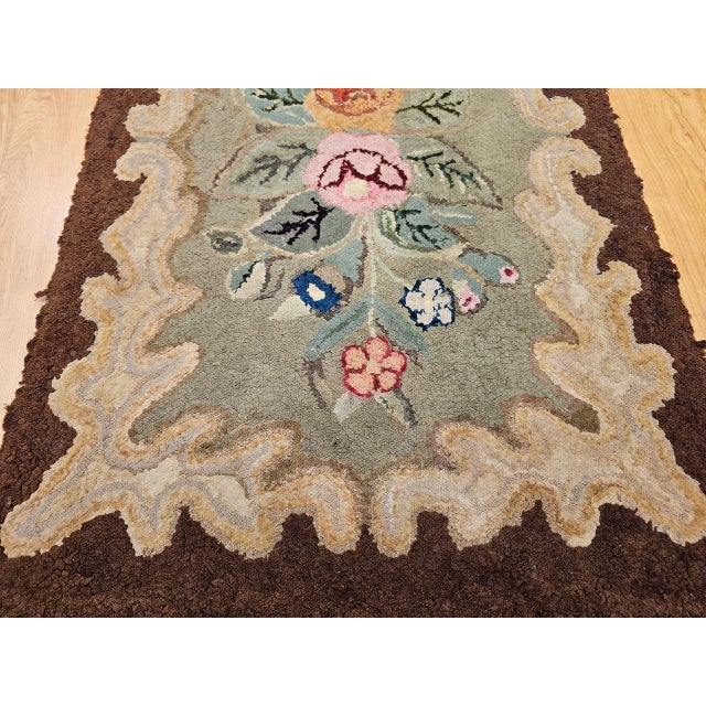 Vintage Hand-Hooked Rug, Banded Floral Pattern, Wool & Cotton, American Folk Art, 2x3 For Sale - Image 10 of 15