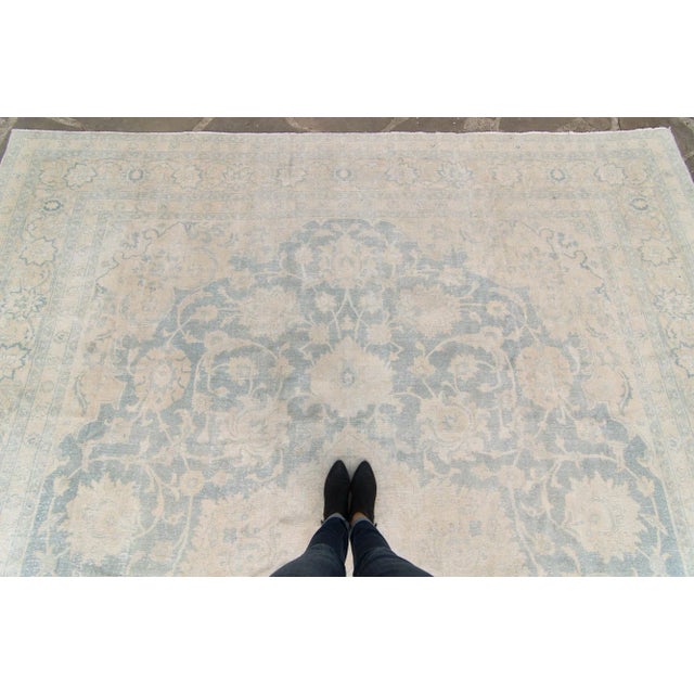 1920s Antique Medallion Beige Blue Hand Knotted Rug - 11’2” X 15’ For Sale - Image 4 of 11