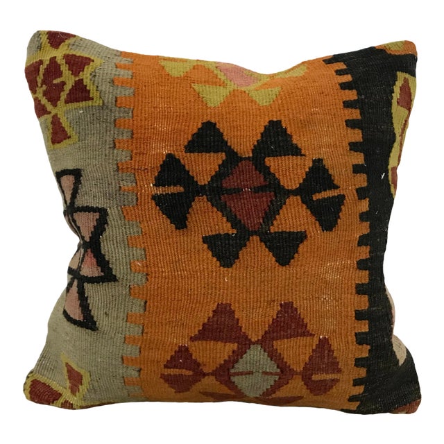 Vintage Turkish Bohemian Ethnic Design Kilim Pillow For Sale