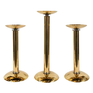 Documented Karl Springer Mid-Century Brass and Chrome Candlesticks - Set of 3