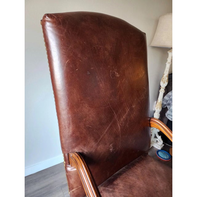 Ralph Lauren Mid 19th Century Ralph Lauren Leather and Mahogany Upholstered Armchair For Sale - Image 4 of 12