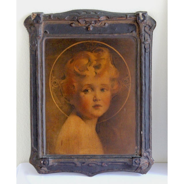 1920s Antique Religious Portrait Diptych – Christ Child & Christ in Gethsemane For Sale - Image 4 of 14