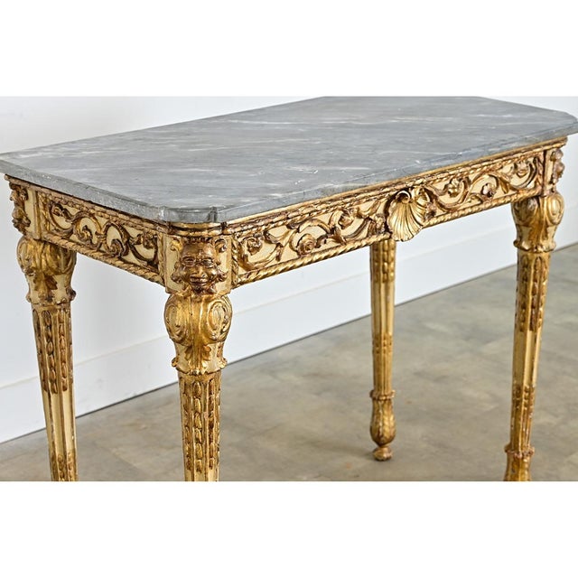 Italian 19th Century Painted and Parcel Gilt Marble Top Console Table For Sale - Image 11 of 13