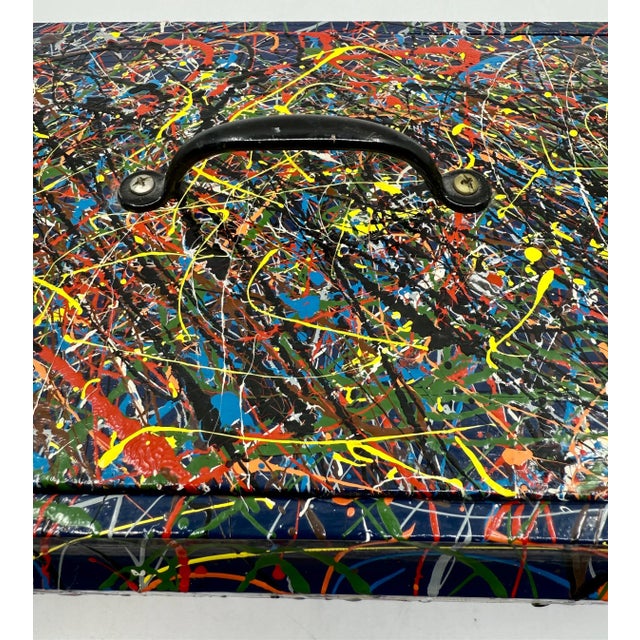 Wood Late 20th Century Pollock Inspired Drip painted Folk Art Box with Lid For Sale - Image 7 of 12