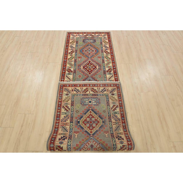 Kazak Runner 2’8” X 9’8” Gray Wool Tribal Hand-Knotted Oriental Rug For Sale - Image 12 of 13