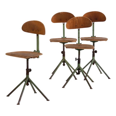 Vintage Industrial Style Workshop Stools, 1950, Set of 4 For Sale