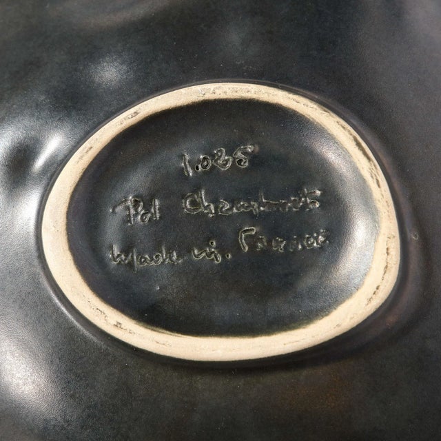 Mid-Century Abstract Blue & White Oyster Form Ceramic Plate Signed Pol Chambost For Sale - Image 12 of 12