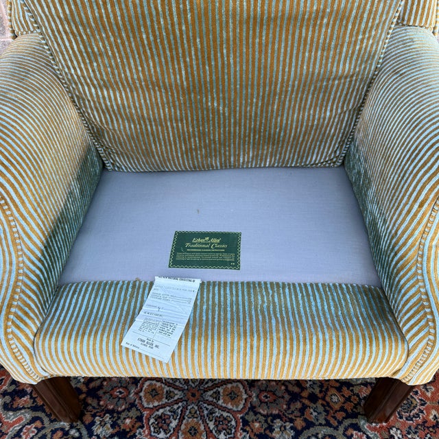 Vintage Ethan Allen Traditional Chippendale Wingback Lounge Chair in Striped Olive Green For Sale In Philadelphia - Image 6 of 17