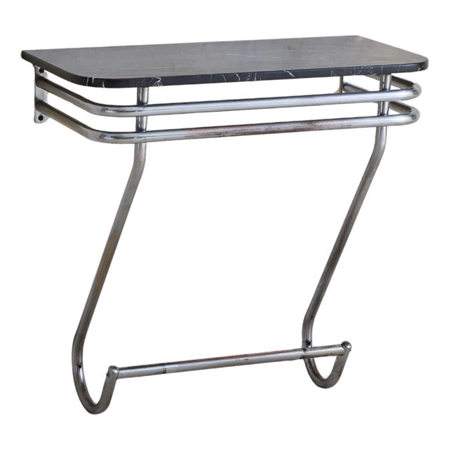 French Art Deco Wall-Mounted Console with Black Marble Top, 1940s - 2 Available For Sale