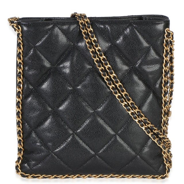 Chanel Black Quilted Caviar Mini Never Ending Chain Tote For Sale - Image 4 of 9
