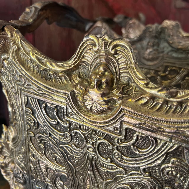 Metal Late 19th Century Ornate Brass 3-Tiered Plant Stand or Accent Table With Intricate Engraved Details For Sale - Image 7 of 17